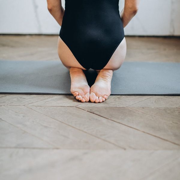 Person feeling serene and balanced after a workout session.